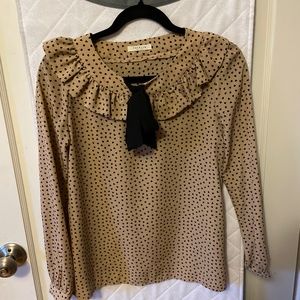 Taupe Ruffle blouse with bow